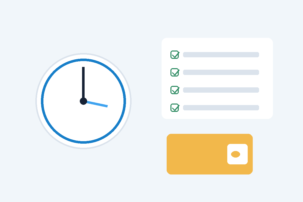 Timer, checklist and wallet representing responsible social play